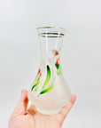 1970s hand painted satin glass posy vase with floral motif