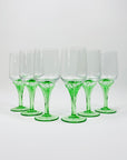 Midcentury twist green stem liqueur glasses