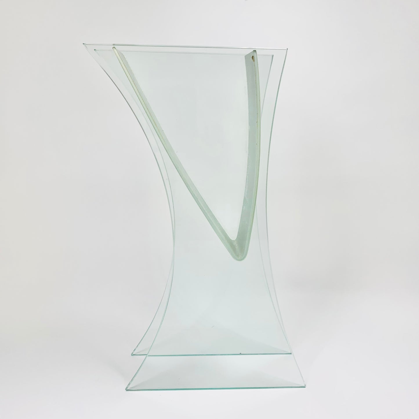 1980s vintage V metal frame glass sheet vase