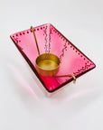 Vintage hand painted Turkish pink glass tea light holder