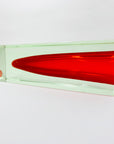 Large MCM red cased green Murano sommerso glass block vase by Mandruzatto