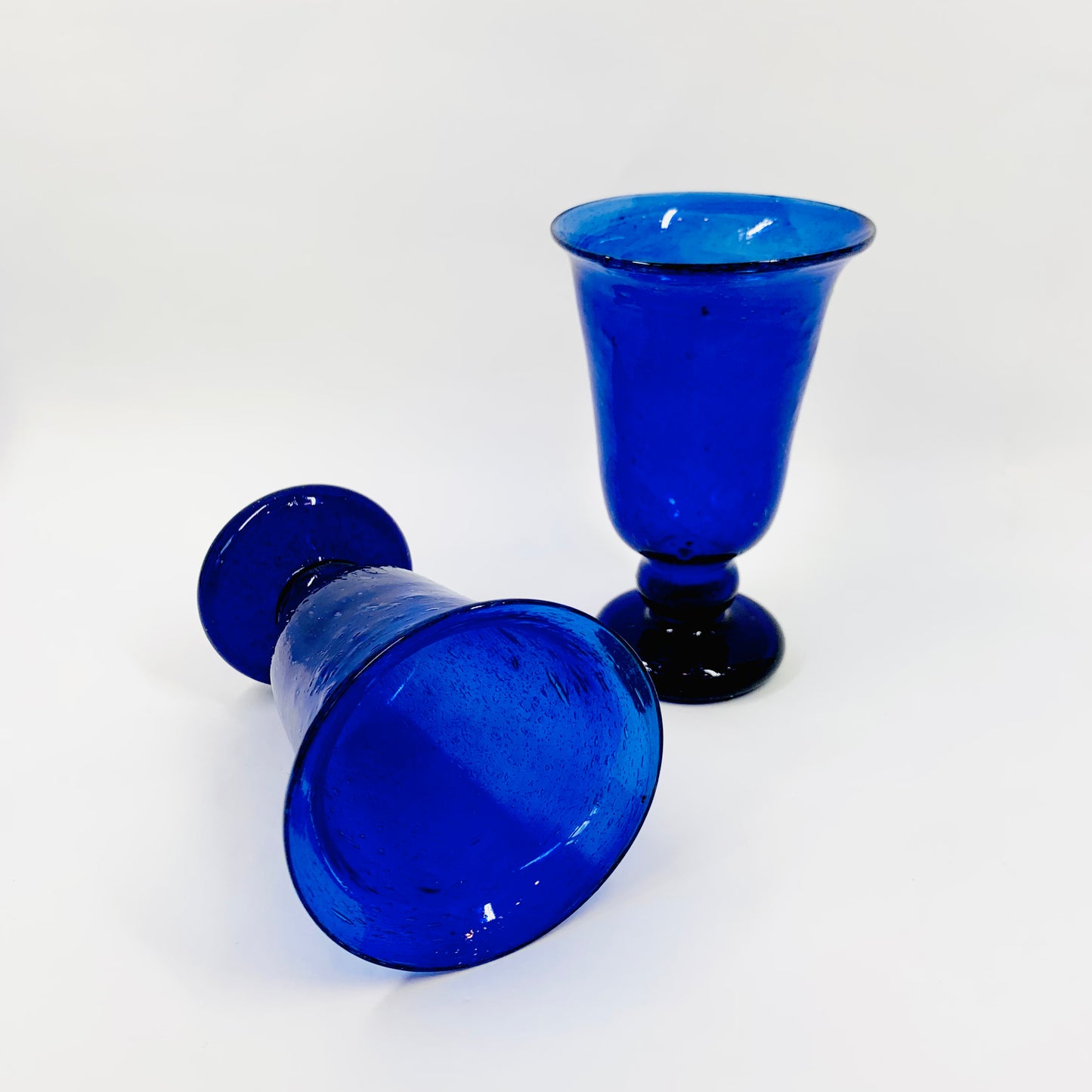 Vintage mouth blown cobalt blue goblet glasses