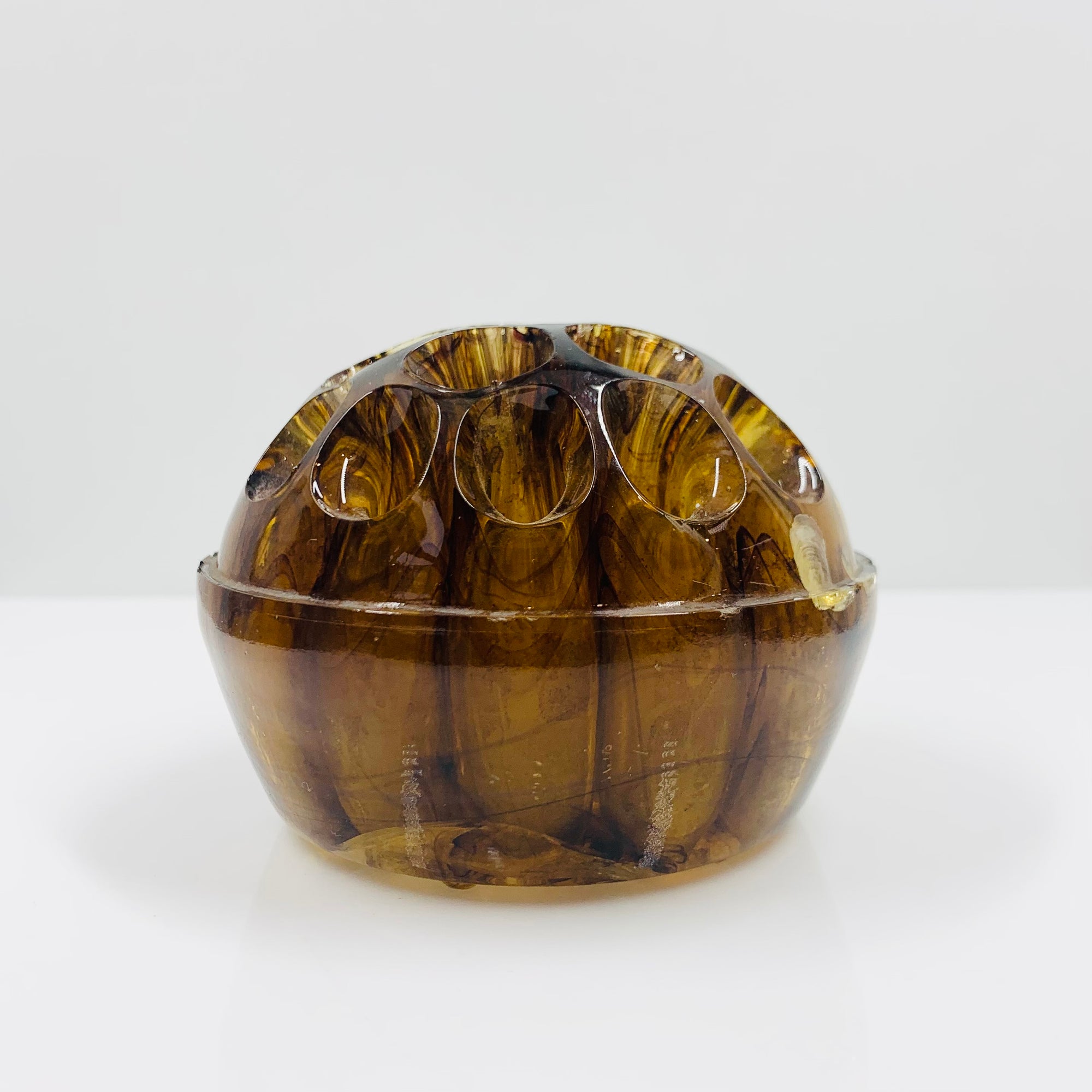 Antique Davidson glass float vase with matching glass flower frog