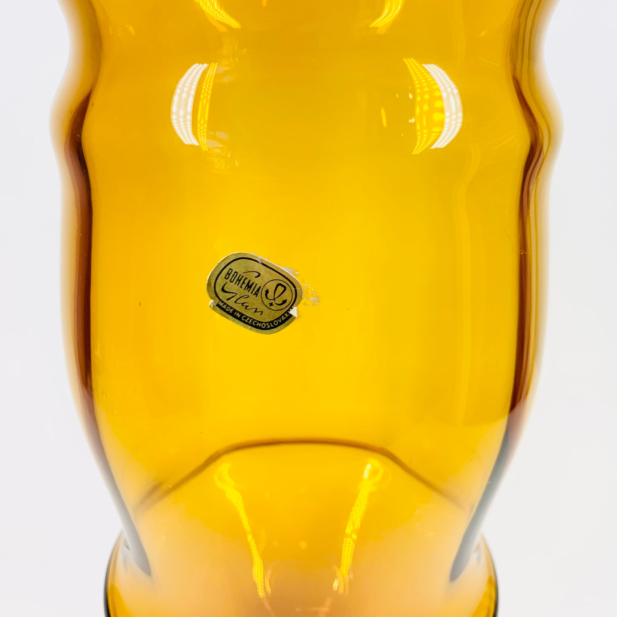 Rare large Midcentury Bohemian amber glass footed vase