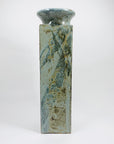Modernist tall Japanese thick green glazed pottery vase with intentional rust glaze