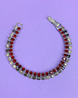 Stunning 1950s costume evening double strands ruby crystals tennis bracelet