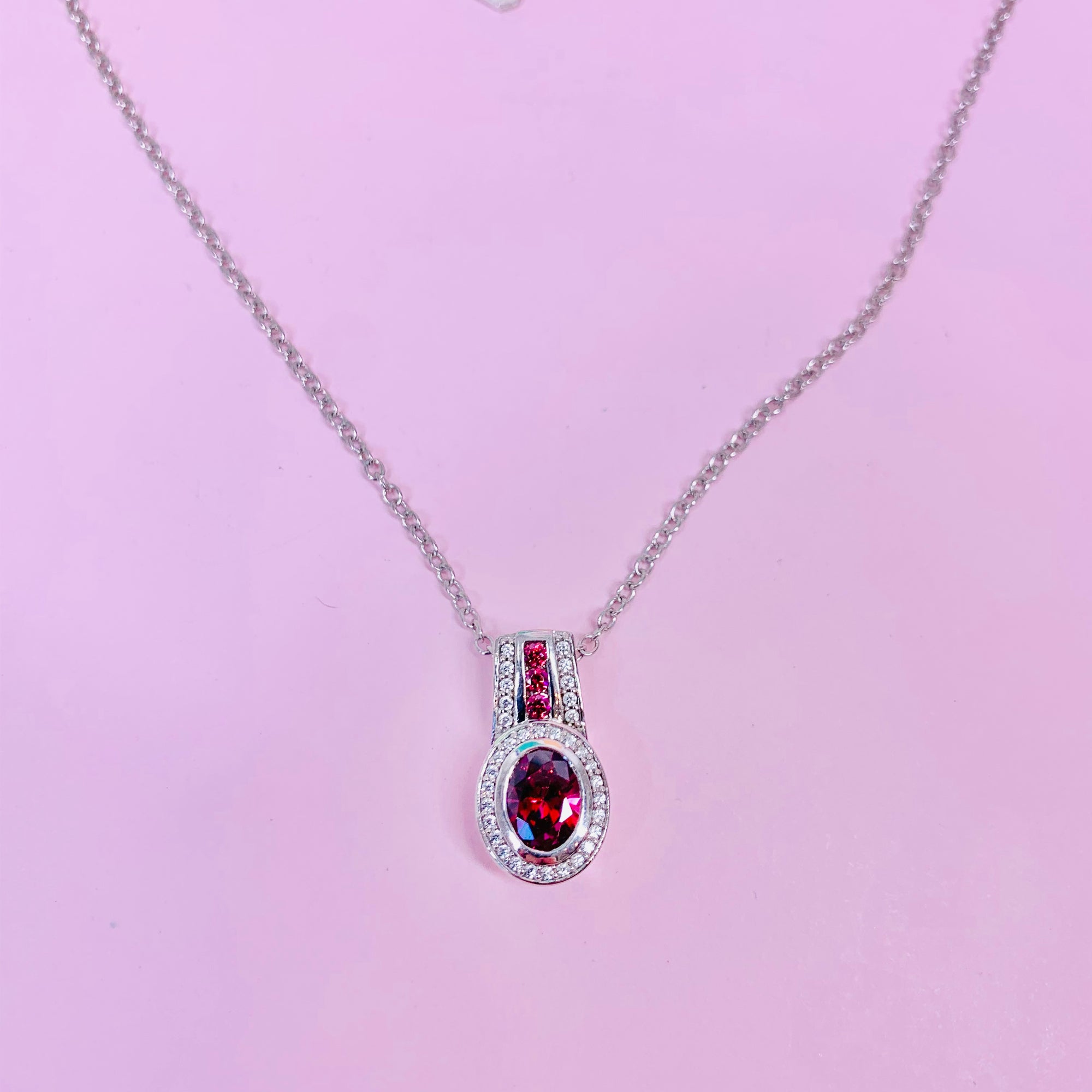 1980s 18K gold plated chain with simulated pink sapphire stones pendant