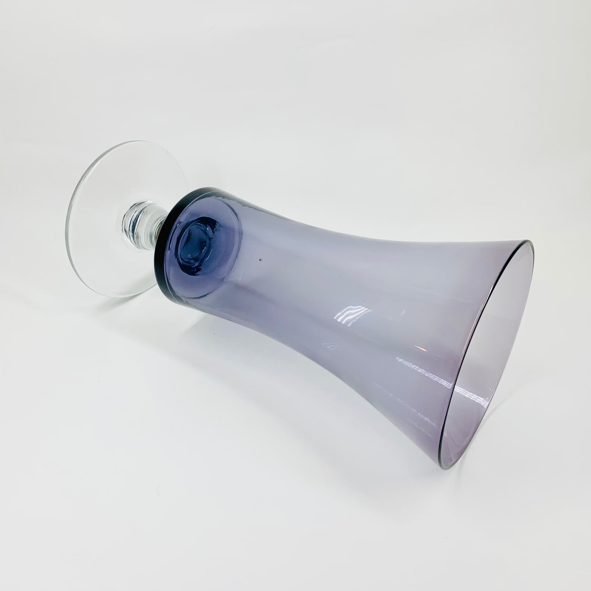 Midcentury Bohemian purple glass footed vase