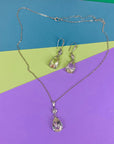 Vintage 18K gold plated drop earrings and necklace with quartz
