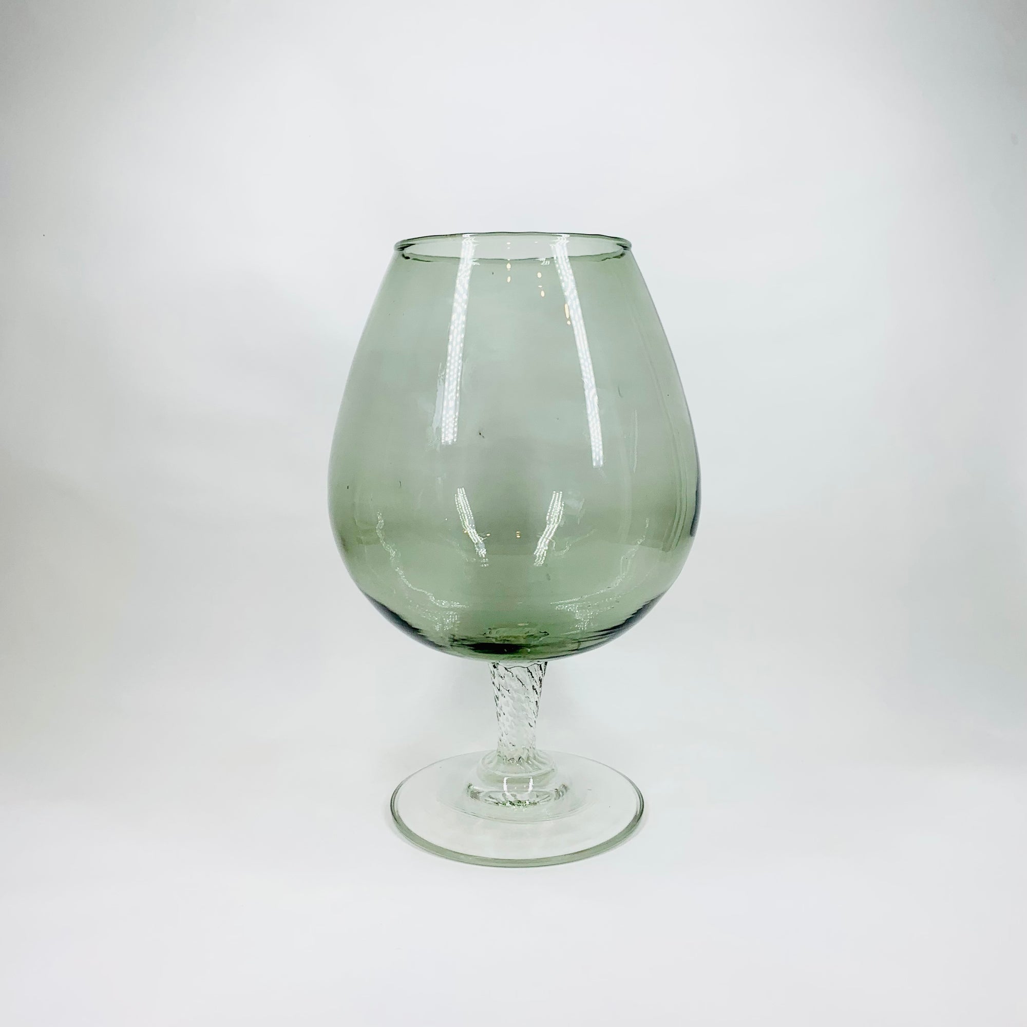 Huge Midcentury Italian grey glass brandy balloon vase with clear stem
