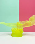 Art Deco reproduction of Lalique lie down Nude with star bangle cape figurine in uranium glass