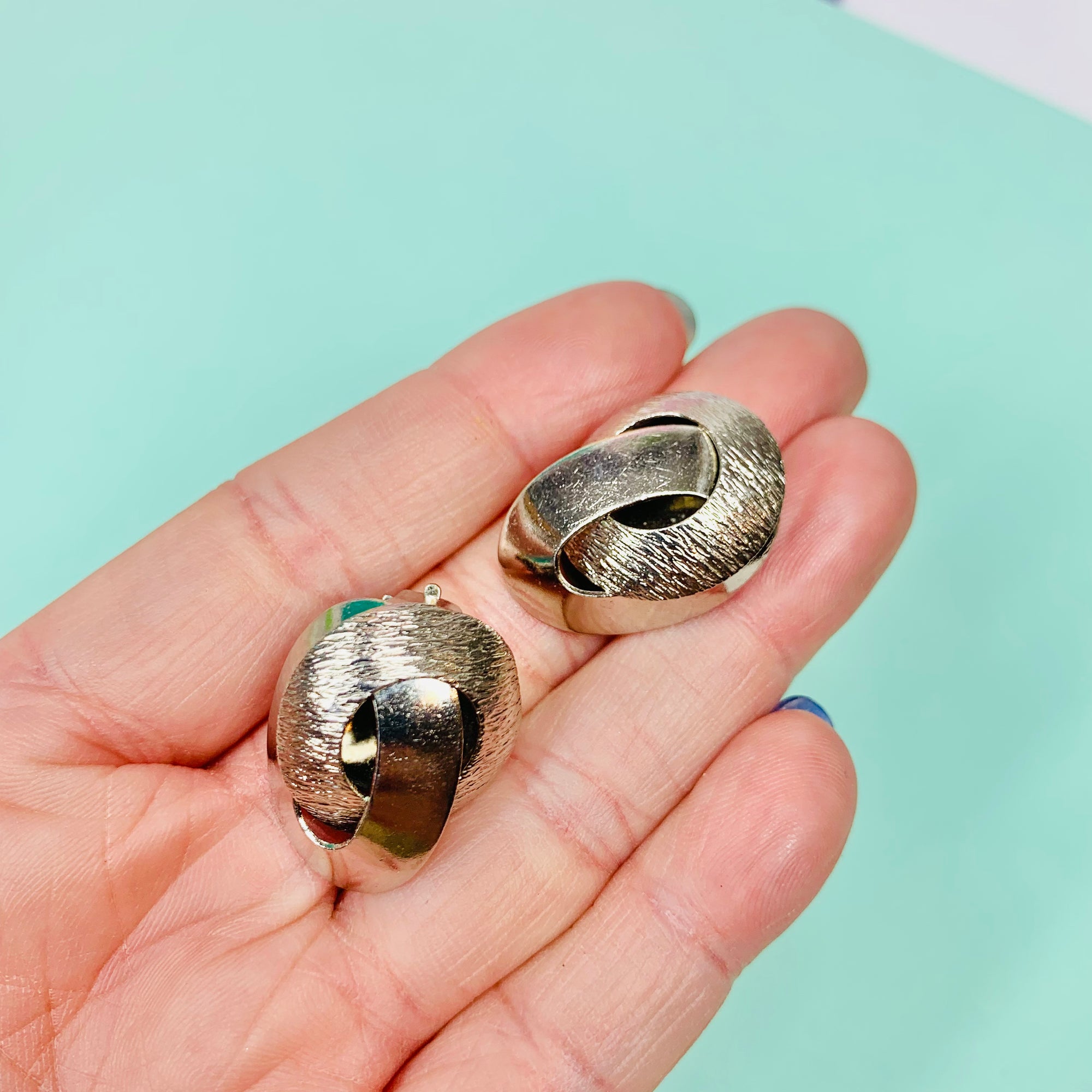 Rare 1960s German silver plated overlay knot clip on earrings