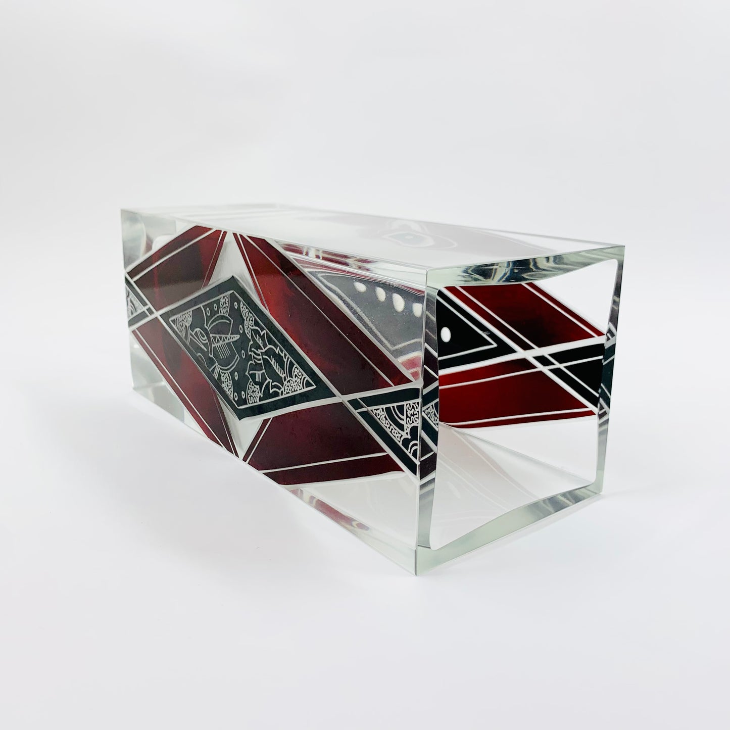 Extremely rare antique Art Deco black and ruby enamel rectangular glass vase by Karl Palda