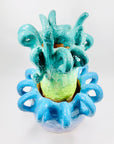 One off 1980s experimental studio abstract green blue pottery vase