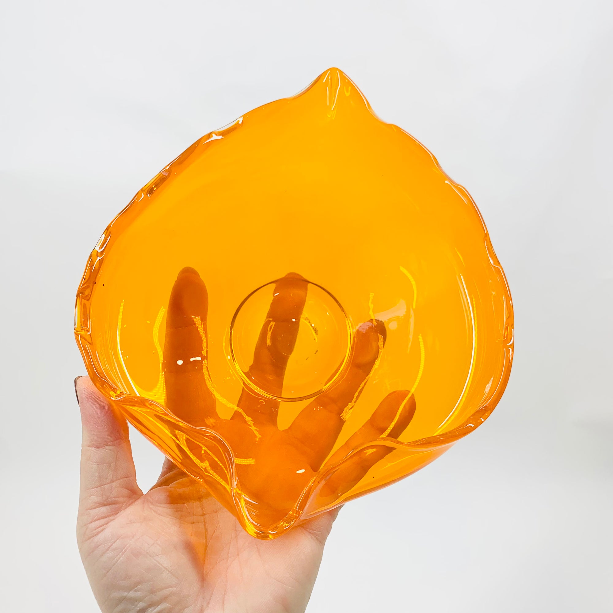 1970s JAPANESE MANDARIN ORANGE GLASS PINCHED BOWL