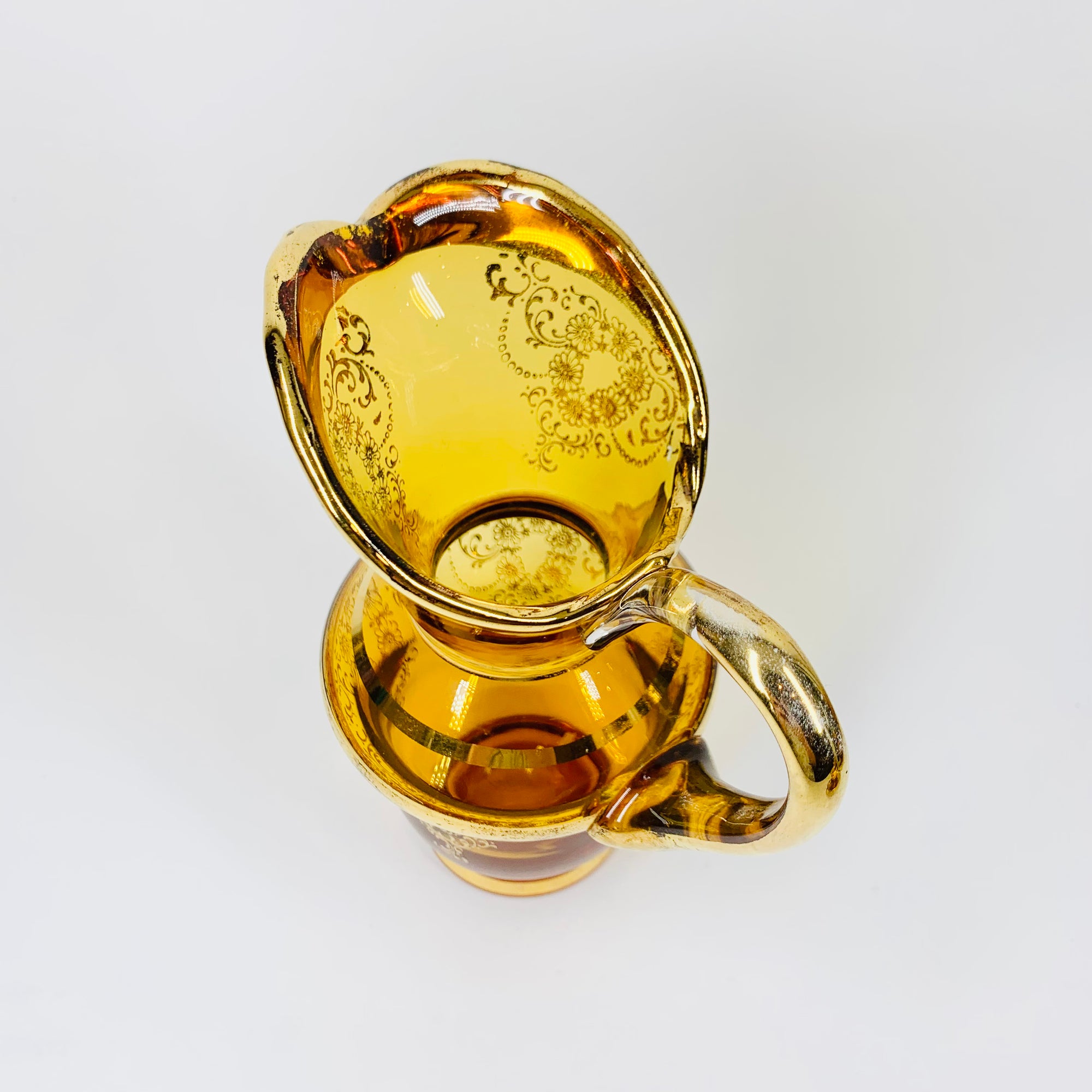 Antique Bohemian amber glass tea set with gold gilding