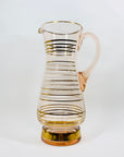 Midcentury complete set of pink glass with gold gilding jug and matching glasses