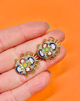 Extremely rare antique filigree brass earrings with millefiori glass