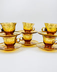 Antique Bohemian amber glass tea set with gold gilding