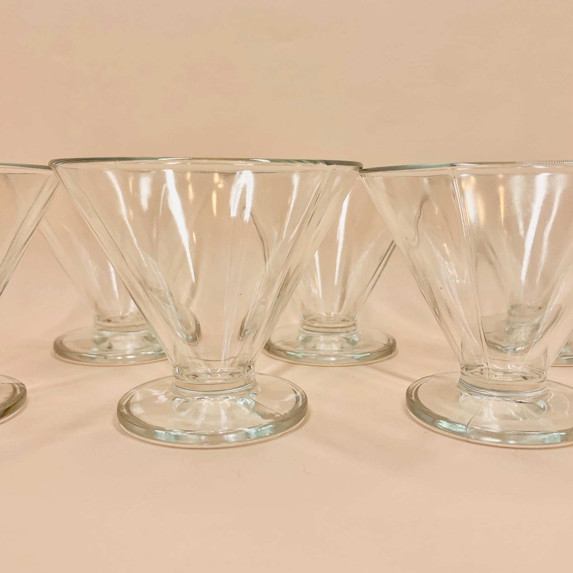 Vintage Bormioli footed glass ice cream bowls/cocktail coupe