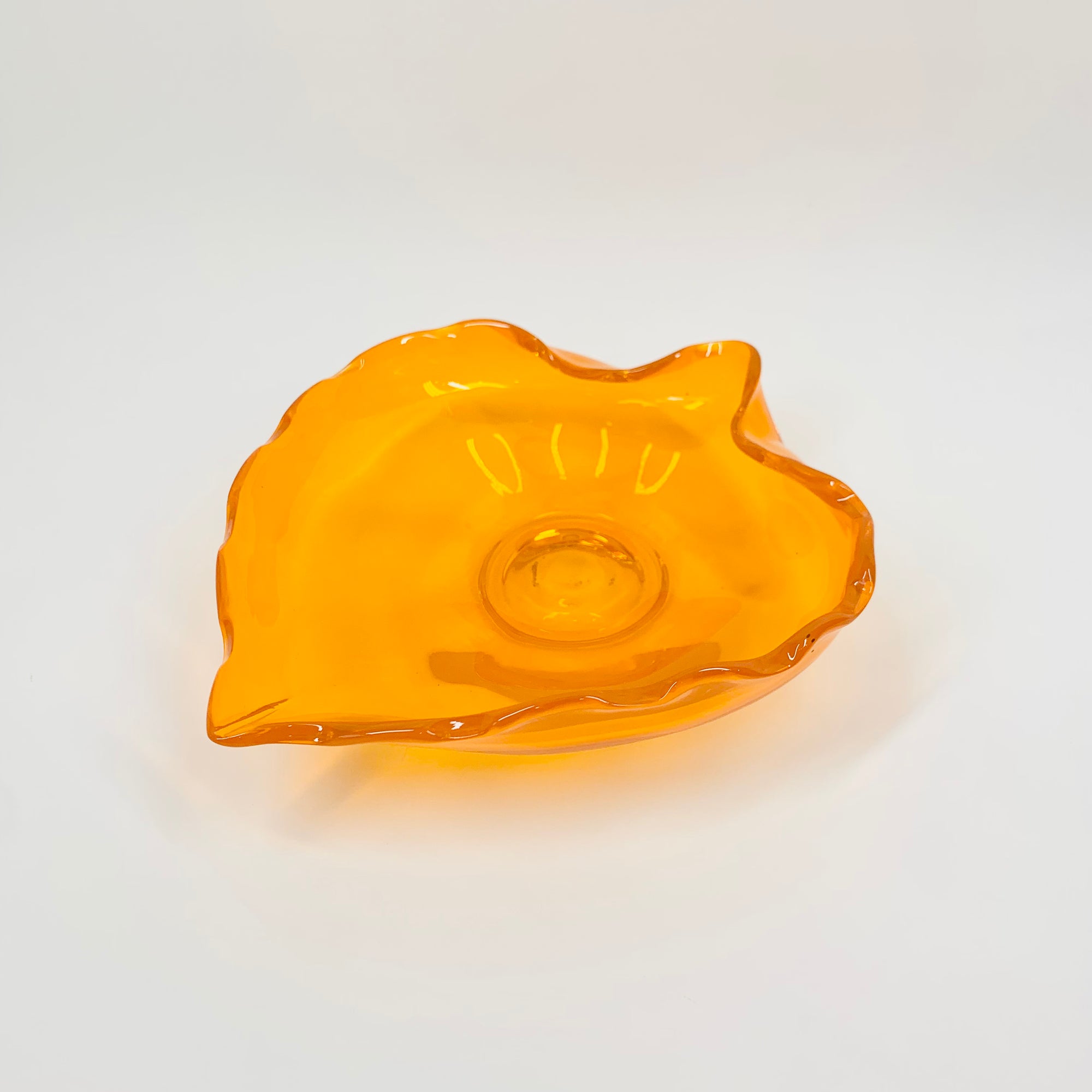 1970s JAPANESE MANDARIN ORANGE GLASS PINCHED BOWL