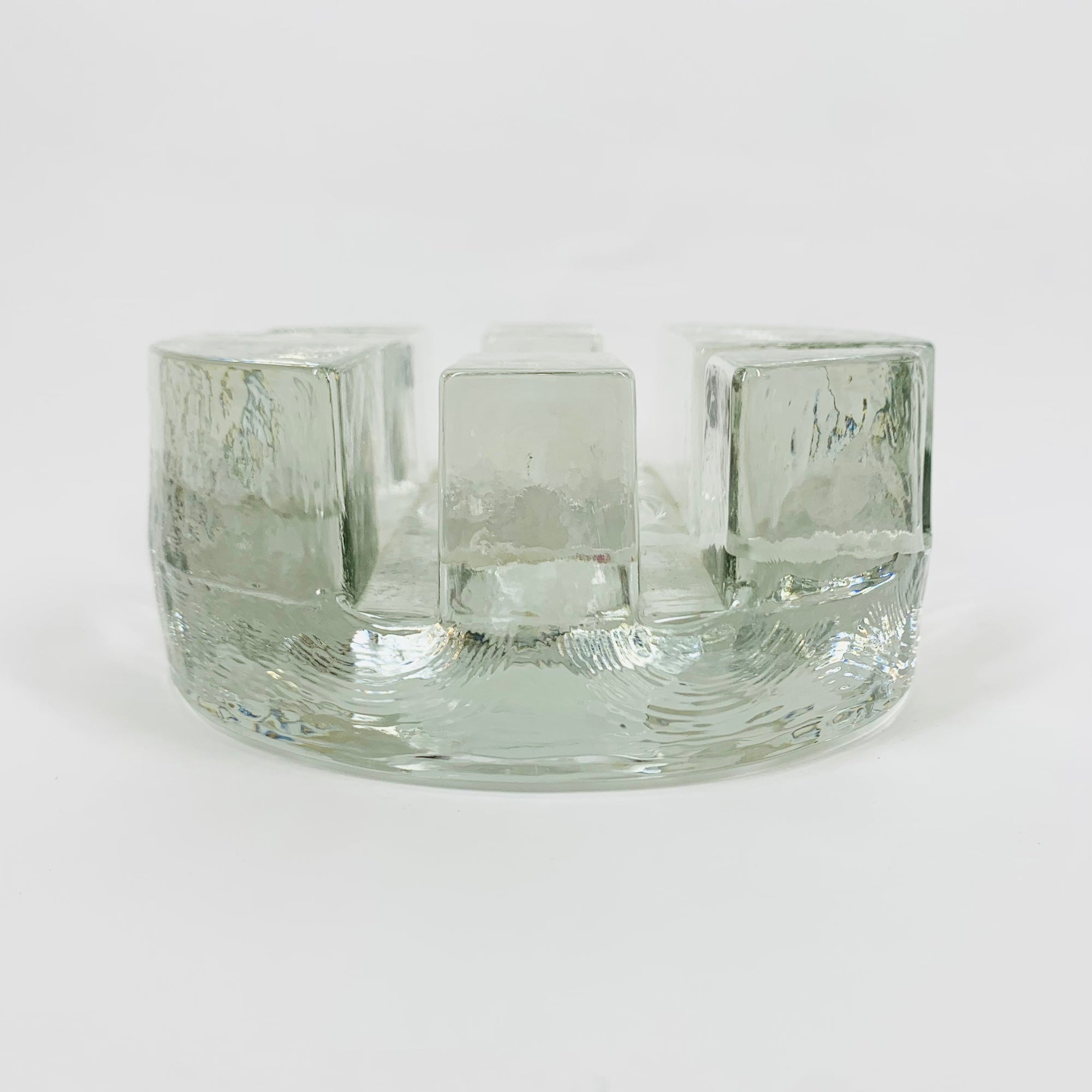 MCM Pukeberg circular glass block votive candle holder