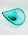 Vintage large hand made turquoise glass wave bowl with crisscross base