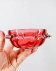 Extremely rare antique Victorian cranberry glass small bowl with clear ruffle rim
