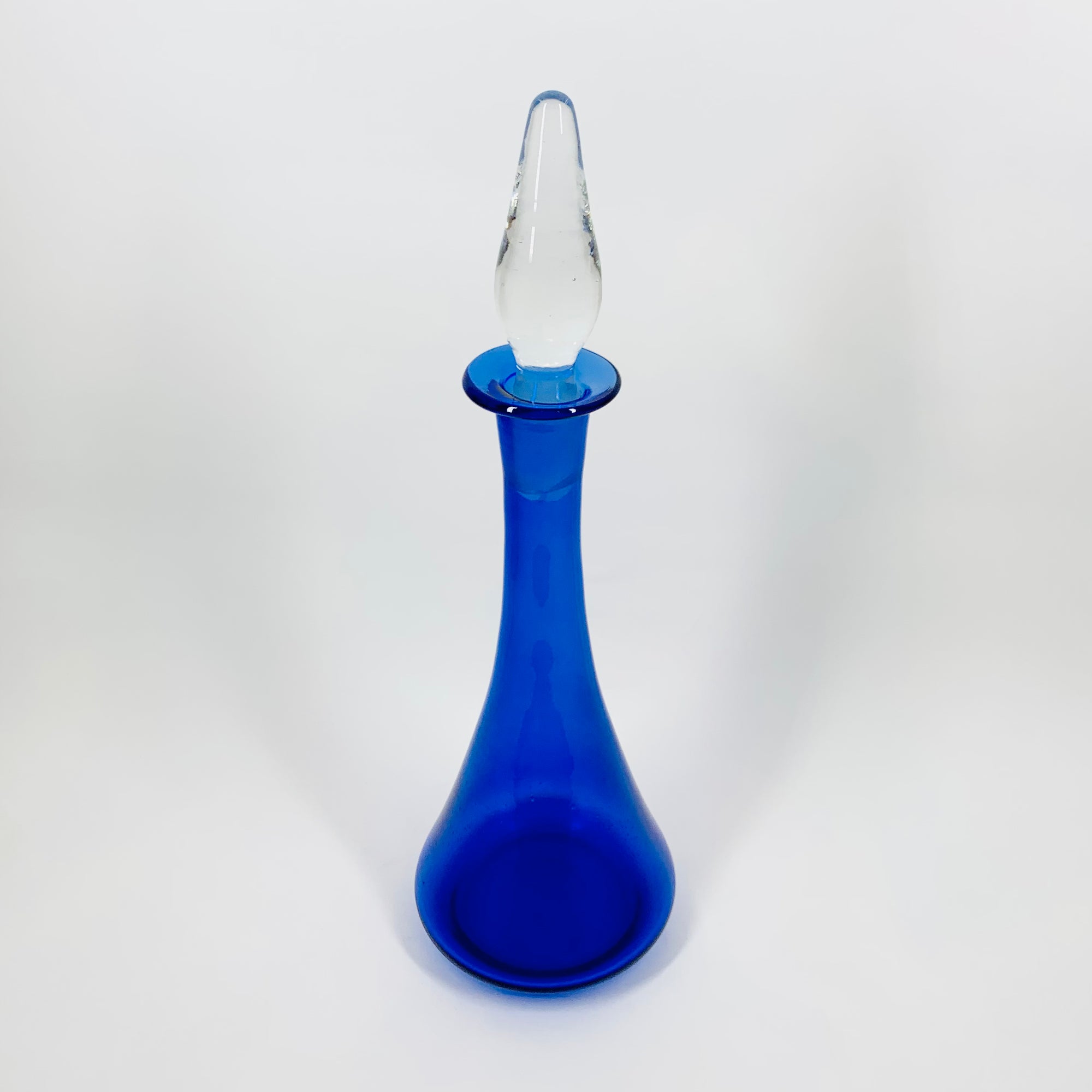 MCM American blue glass bottle decanter with clear stopper