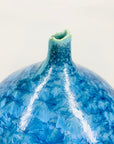 Retro hand made Australian turquoise blue gradient crystalline pottery bottle vase