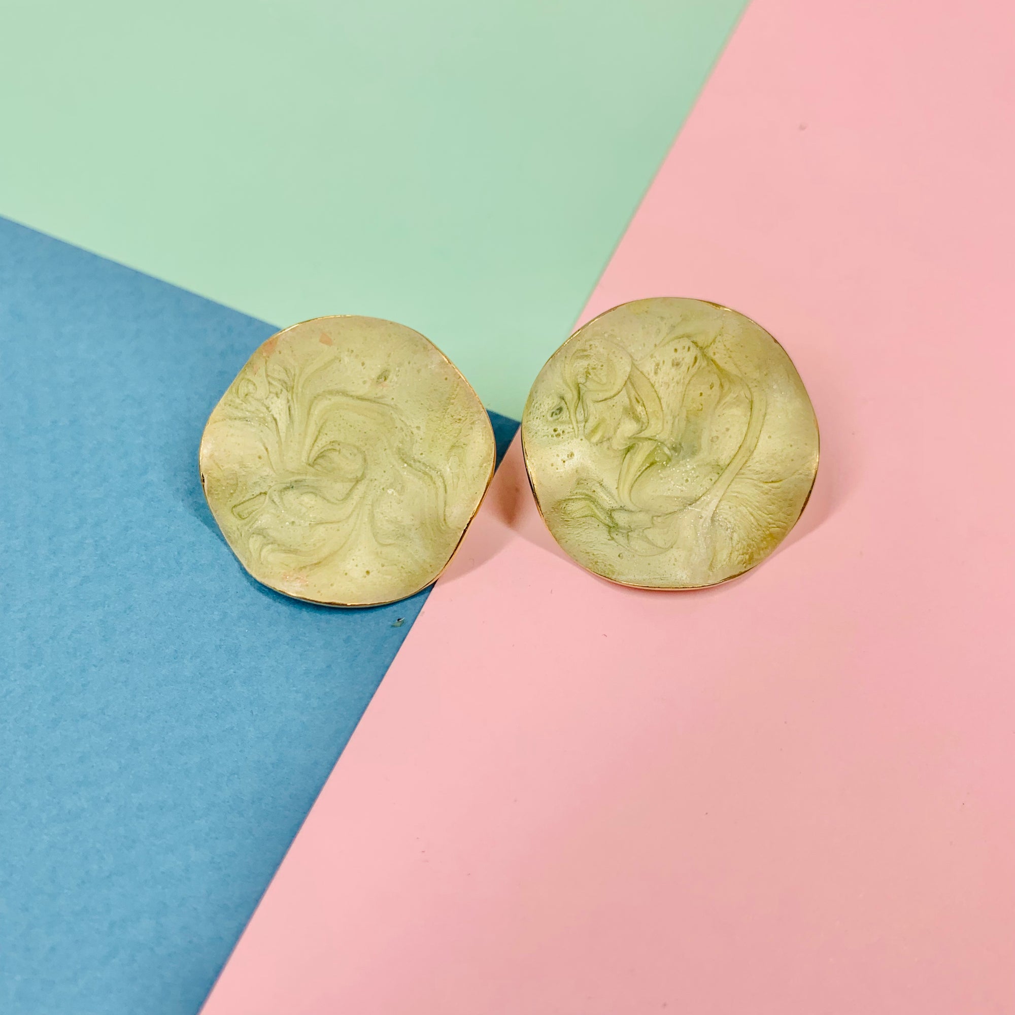 1970s Italian triple gold plated enamel button stud earrings