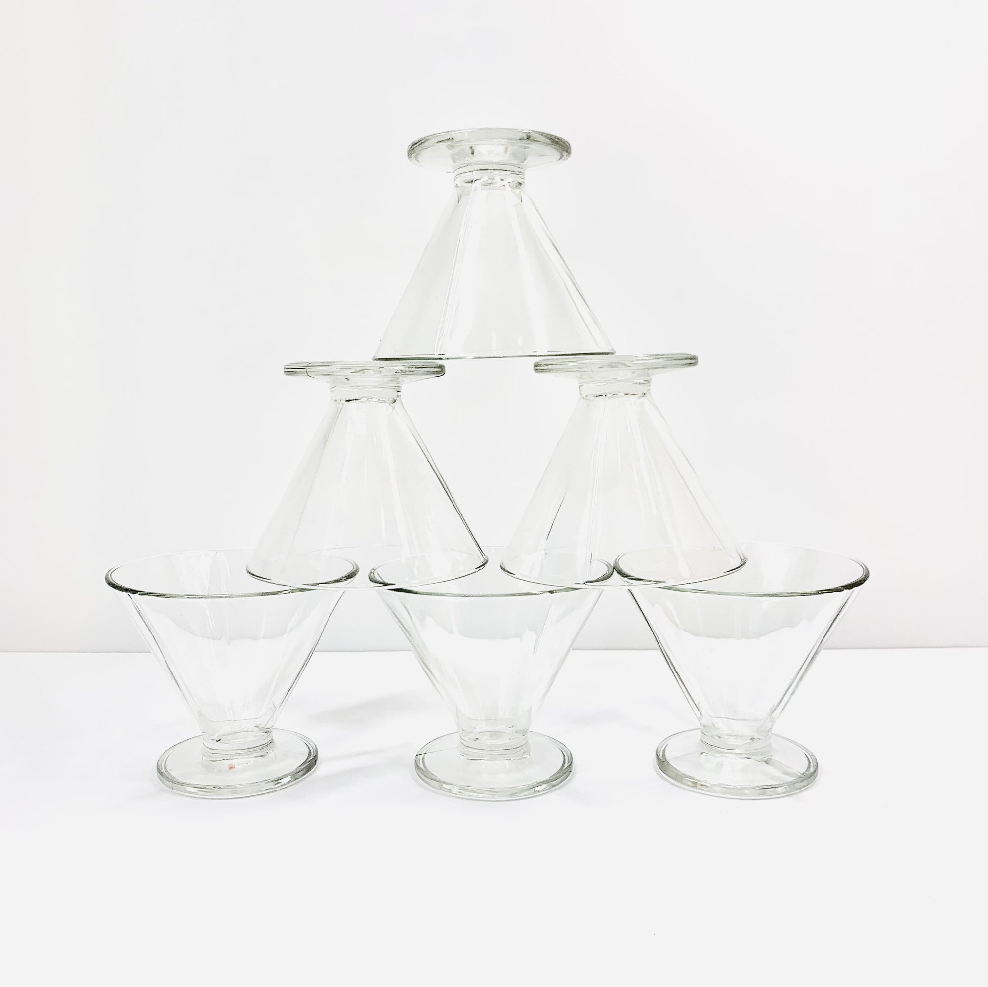 Vintage Bormioli footed glass ice cream bowls/cocktail coupe