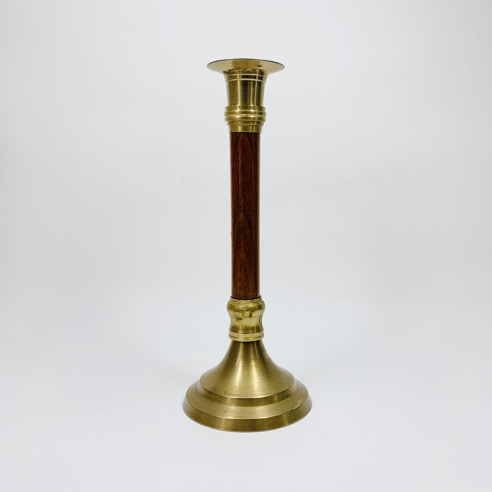 Vintage MCM wooden brass candle holders