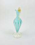 Antique Venetian blue zanfirico lattice glass vase with gold aventurine handle base