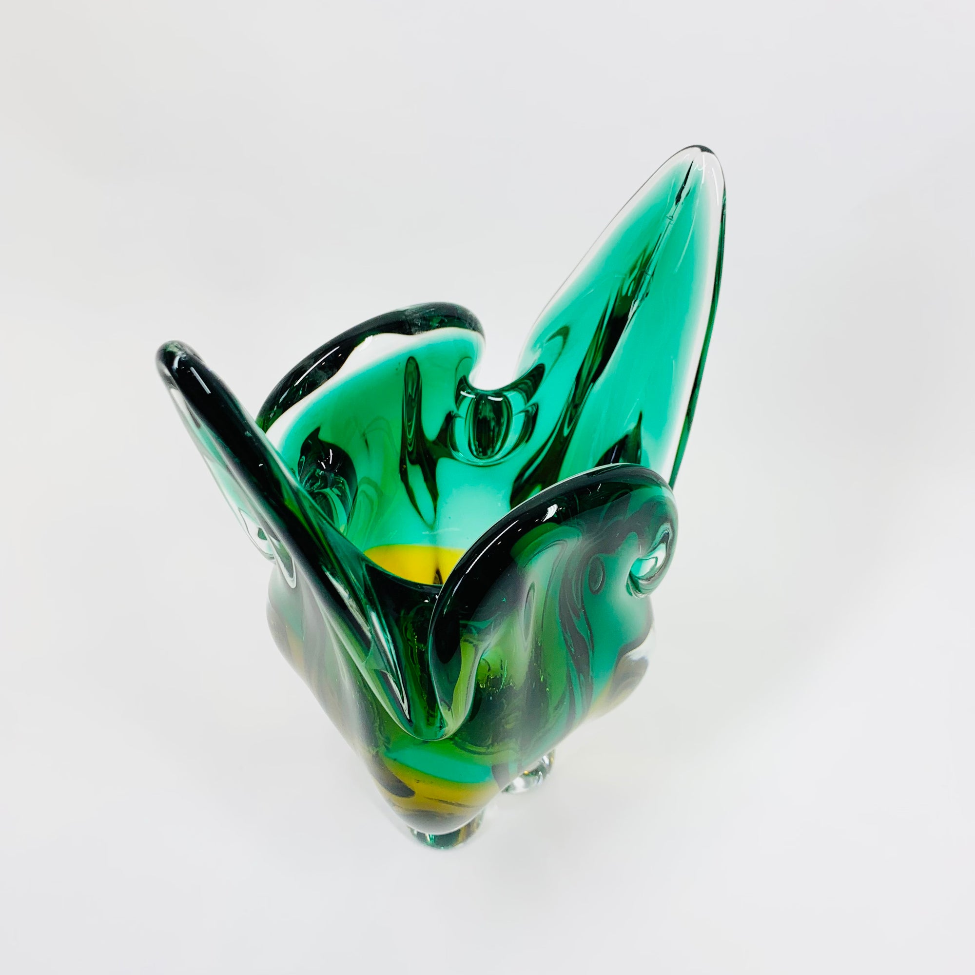1960s SKLO UNION GREEN SOMMERSO GLASS VASE BY JOSEF HOSPODKA
