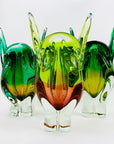 Extremely rare Midcentury Czech Chribska Glassworks green & yellow sommerso glass Cat’s Head vase by Josef Hospodka