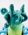 One off 1980s experimental studio abstract green blue pottery vase