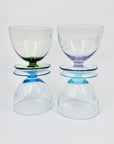 Rare Midcentury hand etched harlequin coupe/dessert glasses