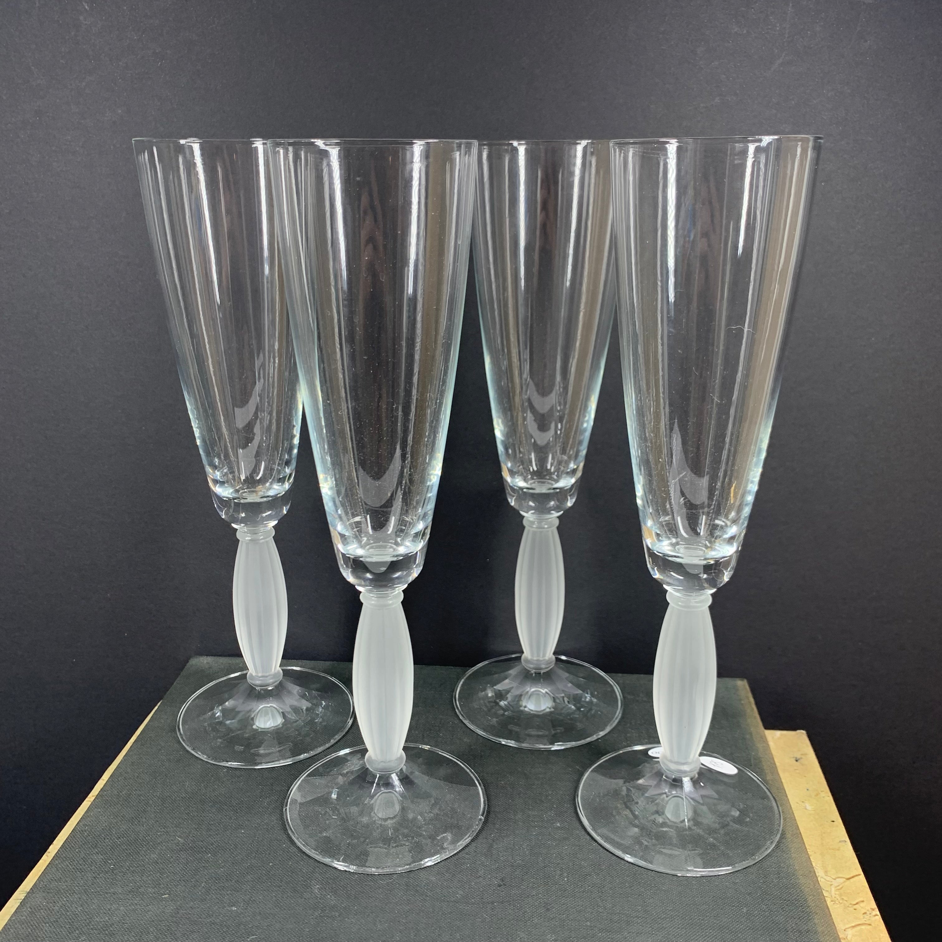Set of 9 art deco american topaz floral etched glass waterfall stem  champagne and cordial glasses