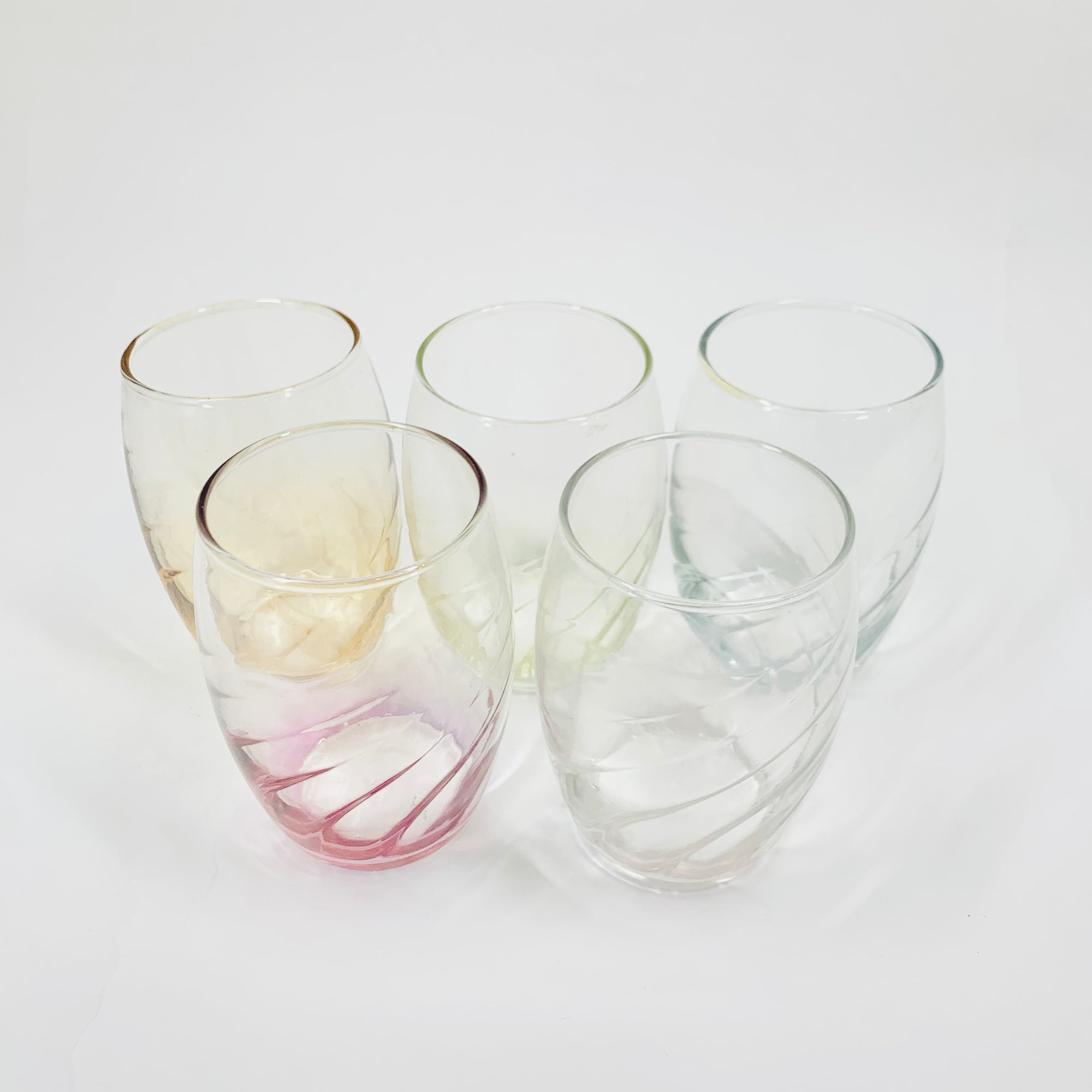 Midcentury iridescent twist harlequin glass water tumblers
