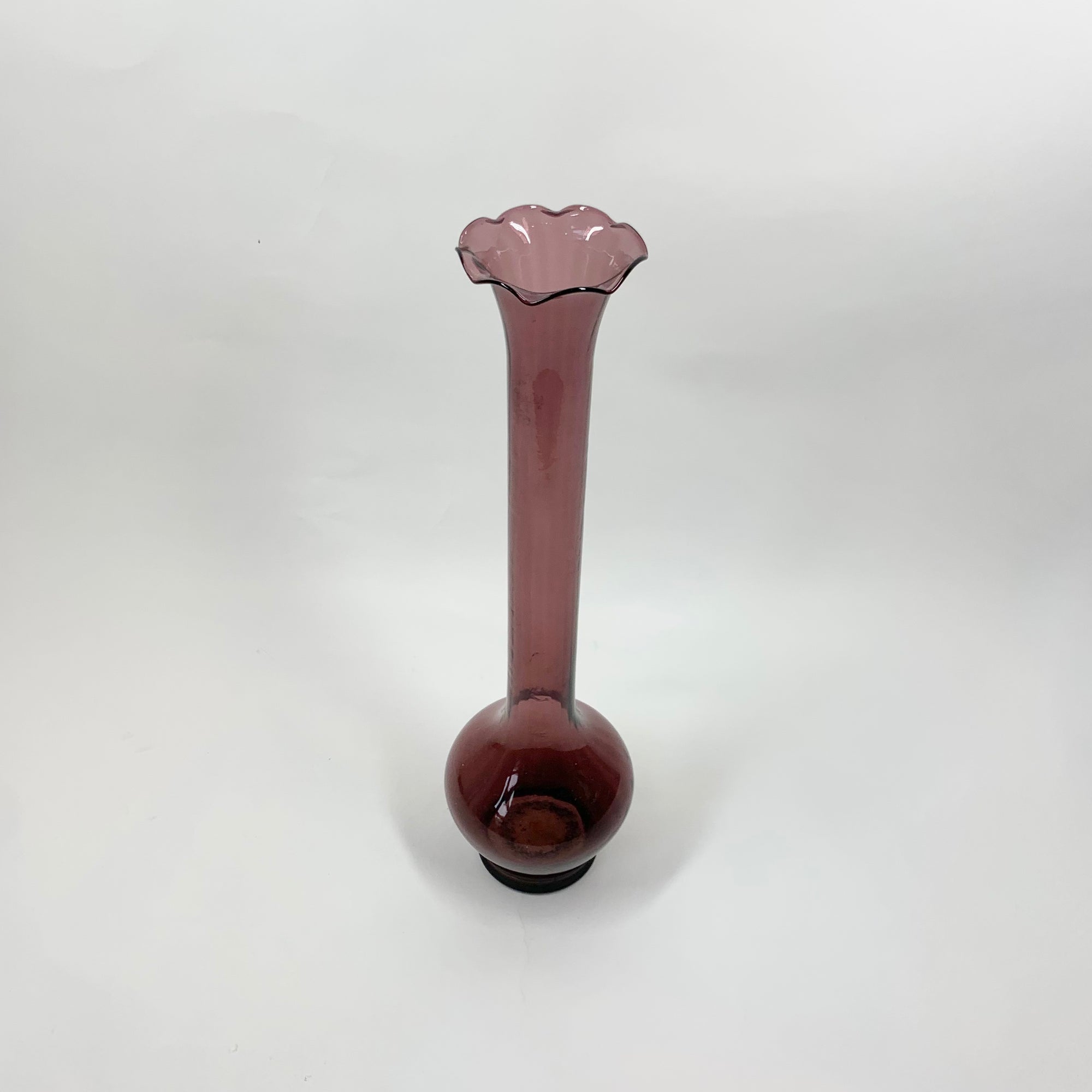 MCM amethyst glass bottle vase with ruffle rim