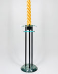 1980s Memphis glass candle holder with green marble vase