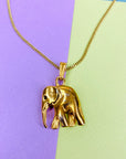 Vintage gold plated necklace with copper elephant pendant