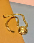 Vintage gold plated link necklace with pendant of lady portrait