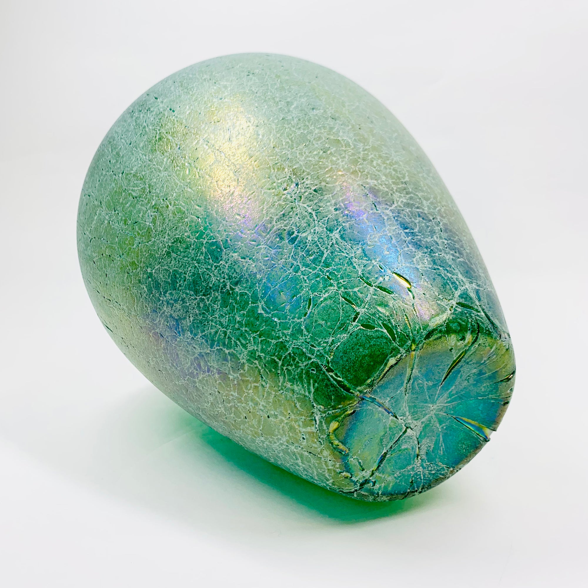 Large antique Art Nouveau Kralik hand made peacock iridescent crackle glass vase