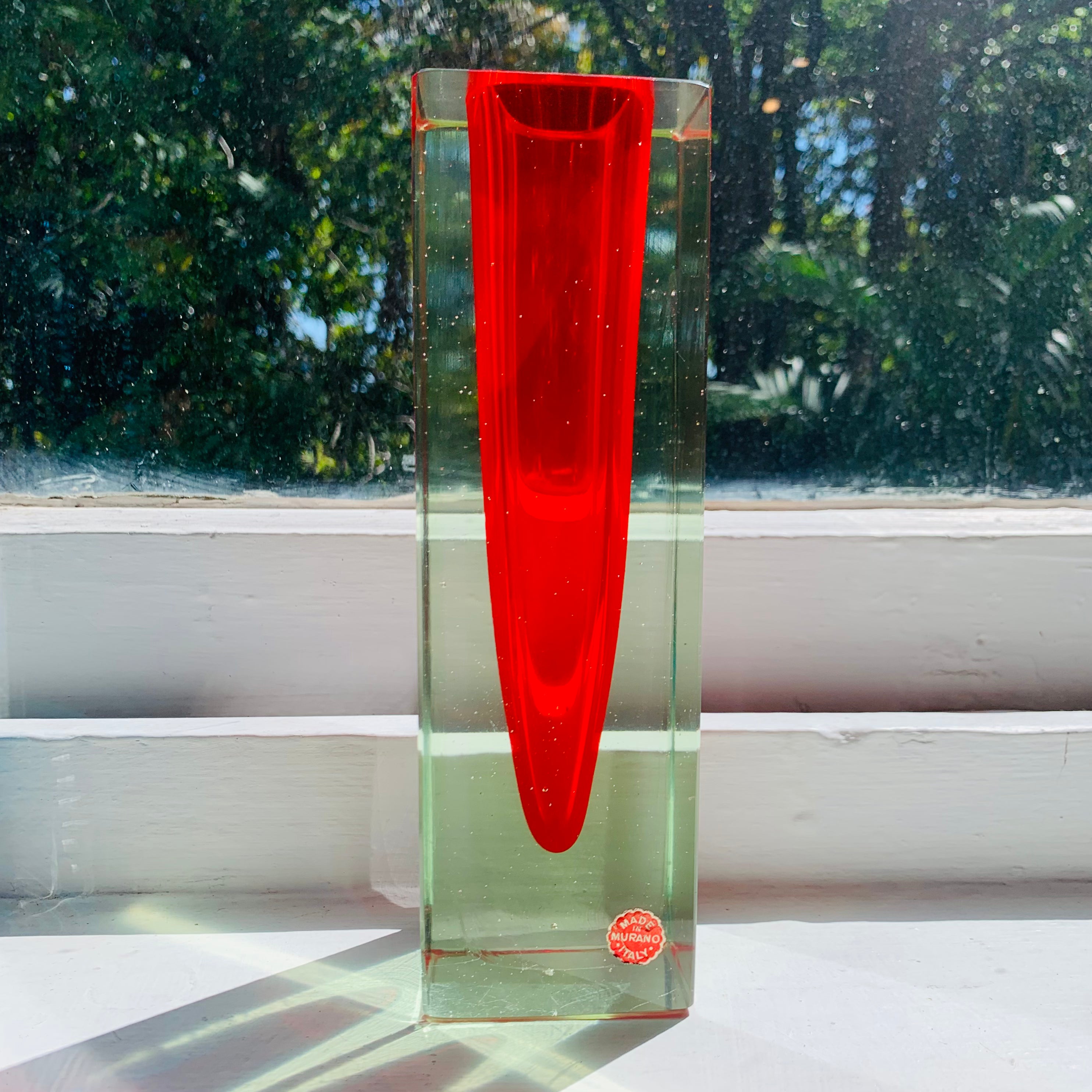 MCM Murano Drop Vase with Red Core and Thick Sommerso 'Clear Glass selling Casing' 7