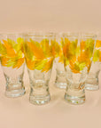 1970s laminated leaf pattern heavy base highball glasses