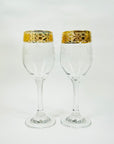 Midcentury etched Bohemian wine glasses with gold gilding