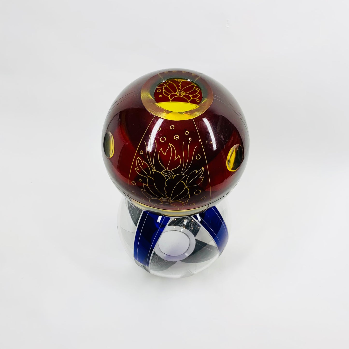 Antique Art Deco black and cobalt blue enamel globe glass posy vase by Karl Palda