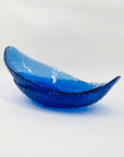 Midcentury fish scales textured cobalt blue boat bowl